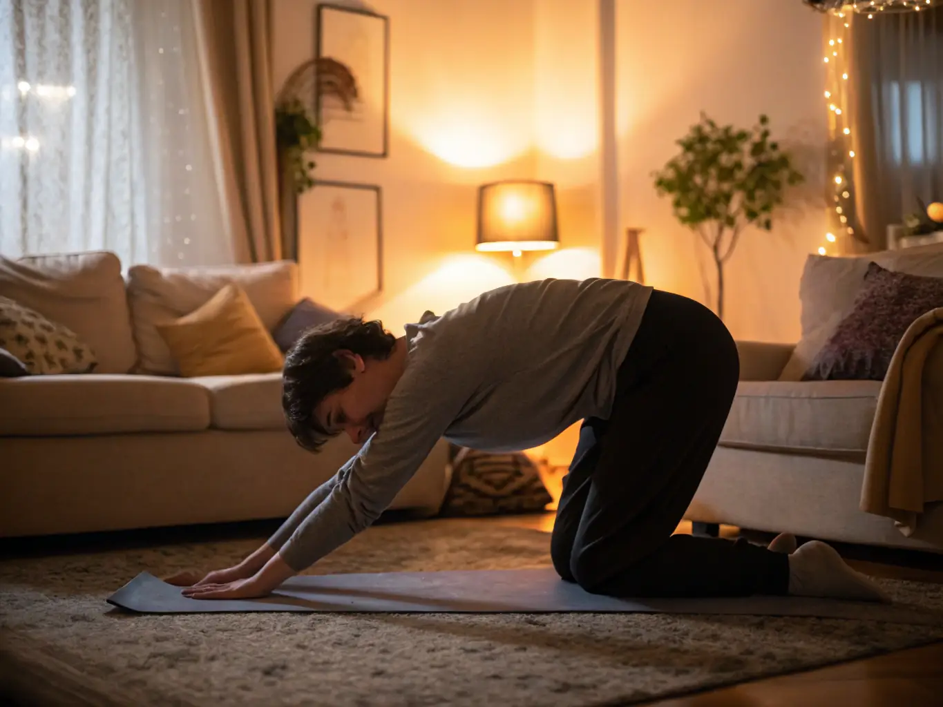 A person demonstrating improved flexibility and balance during a gentle muscle strengthening exercise, highlighting the physical benefits of the classes.