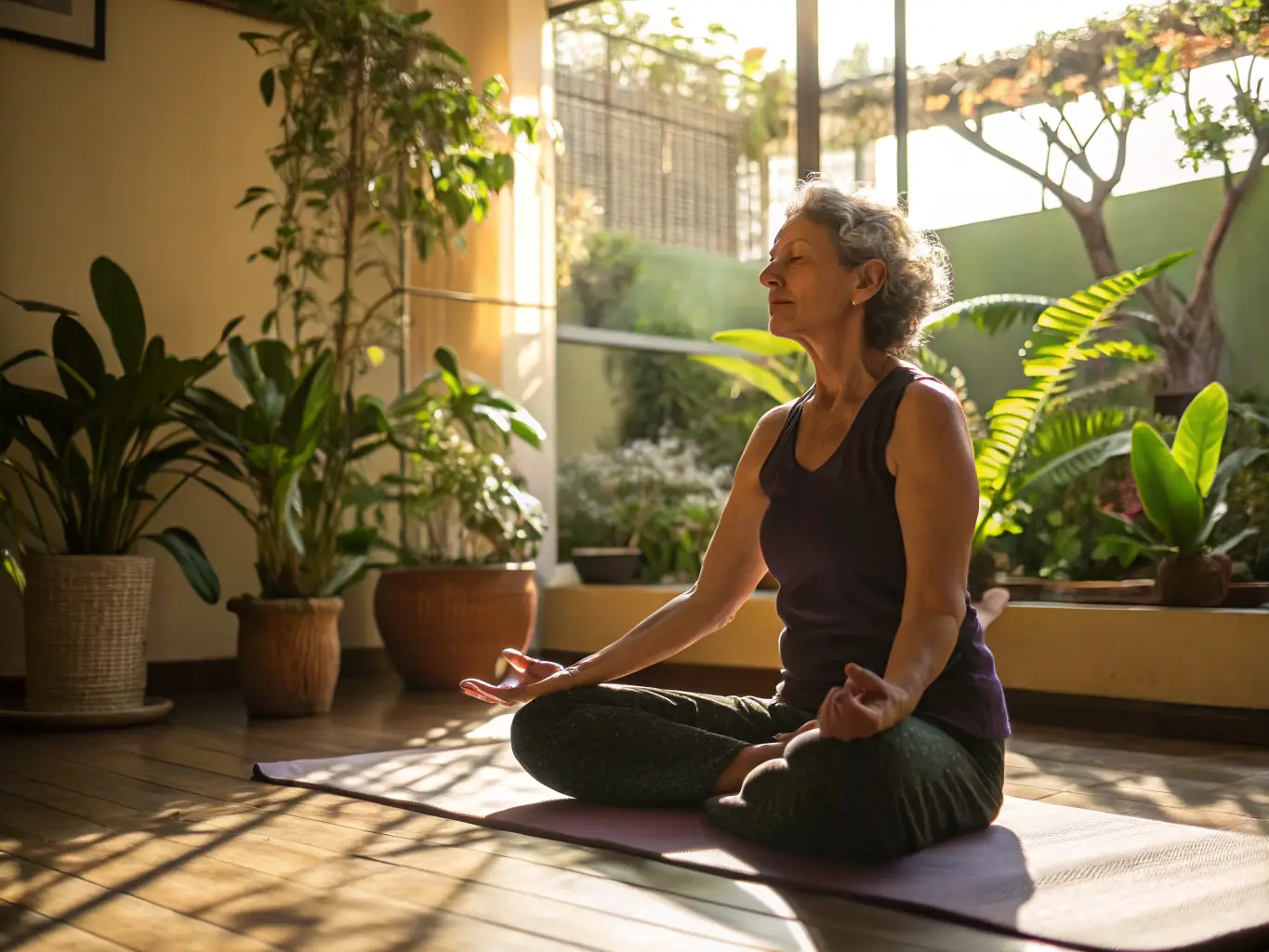 A person looking relaxed and refreshed after a gentle muscle strengthening class, emphasizing the stress-reducing benefits of the program.