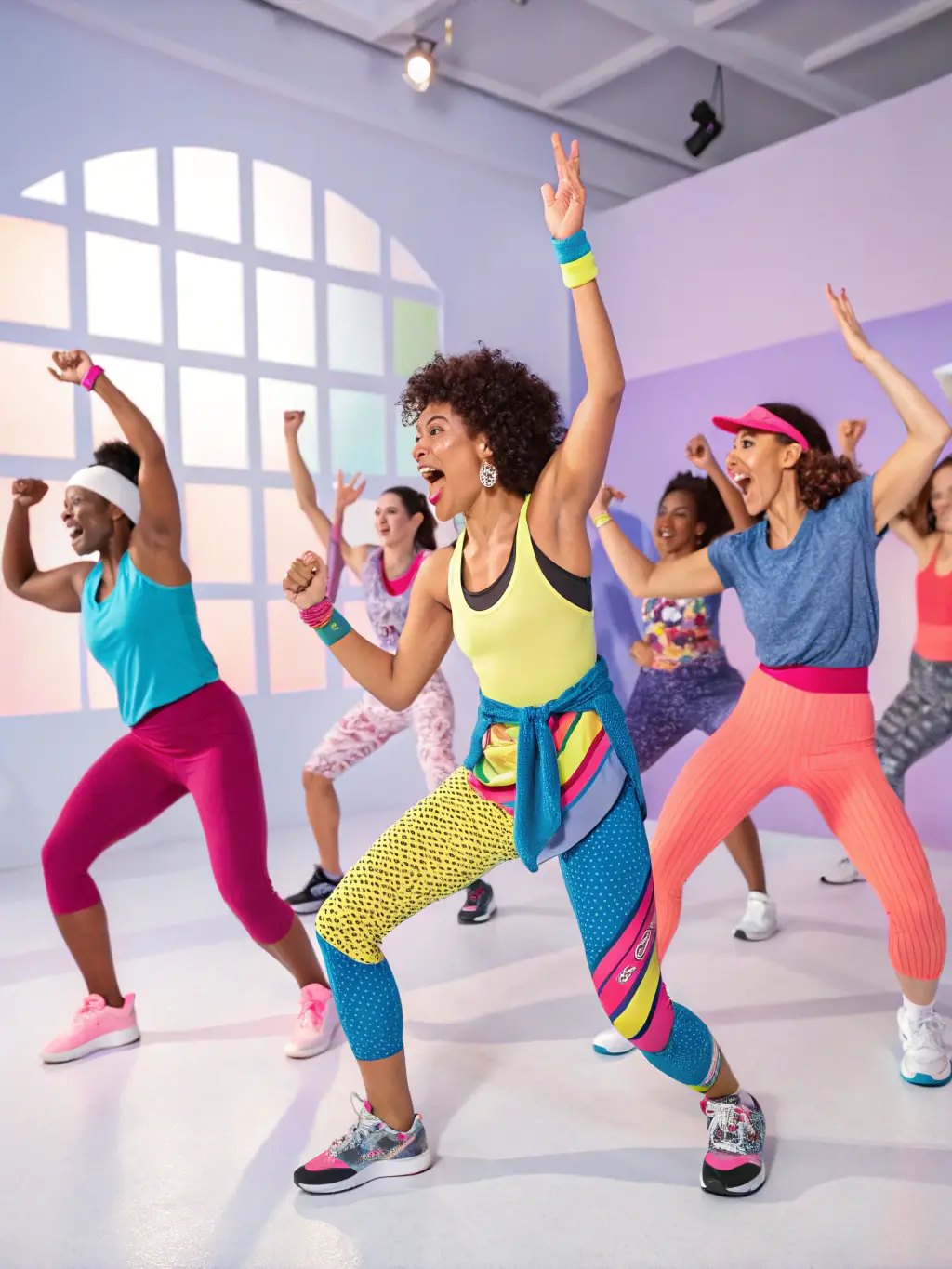 A group of people participating in a low-impact aerobics class at Energym Seboncourtoise, moving rhythmically to music, showcasing the fun and engaging nature of the activity.